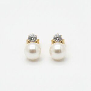 Pearl & Crystal Stud Earrings Stainless Steel 8mm Faux Pearl & 4mm Clear Crystal
